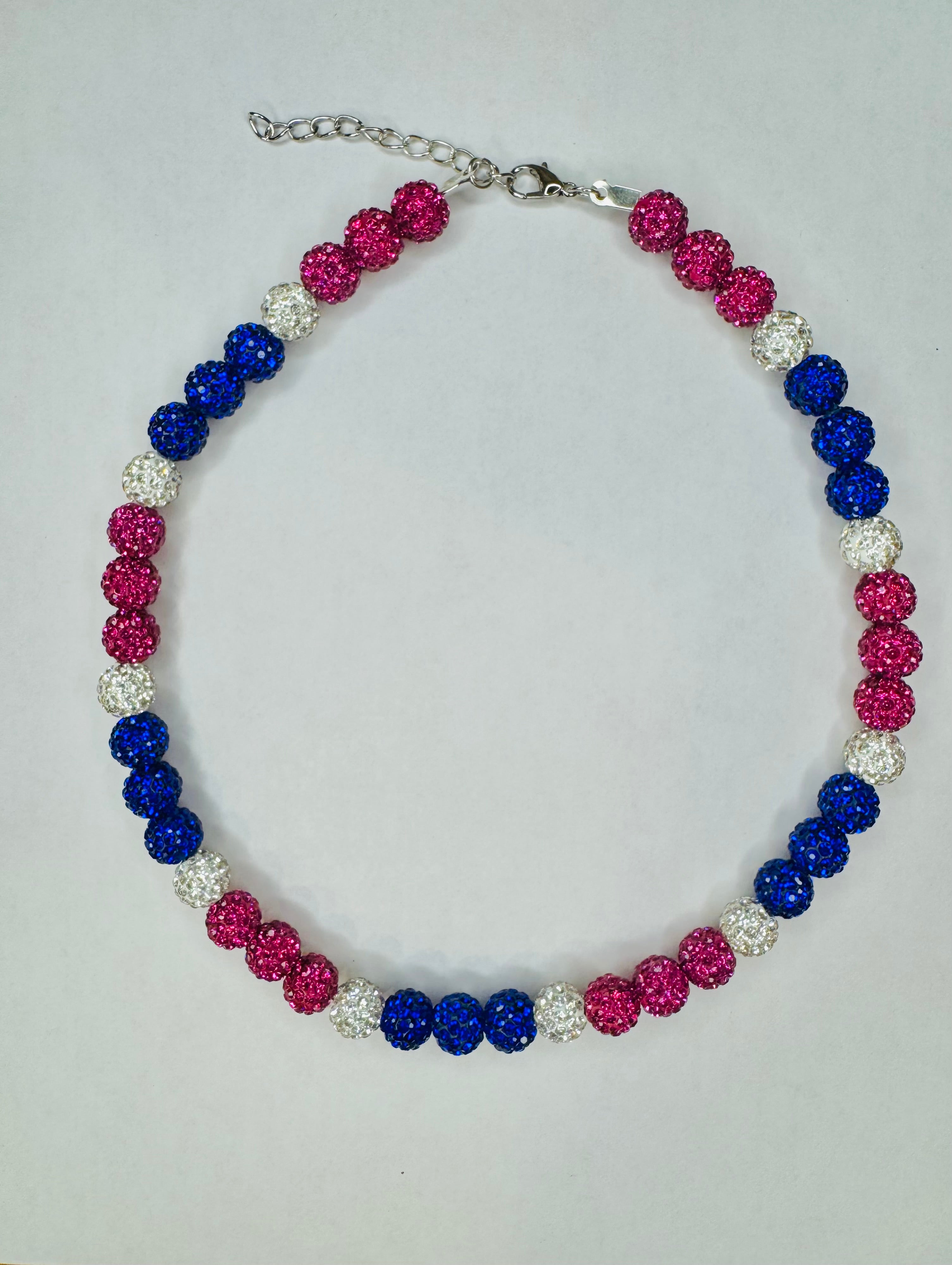 Glass Bead Baseball Necklace - Cotton Candy