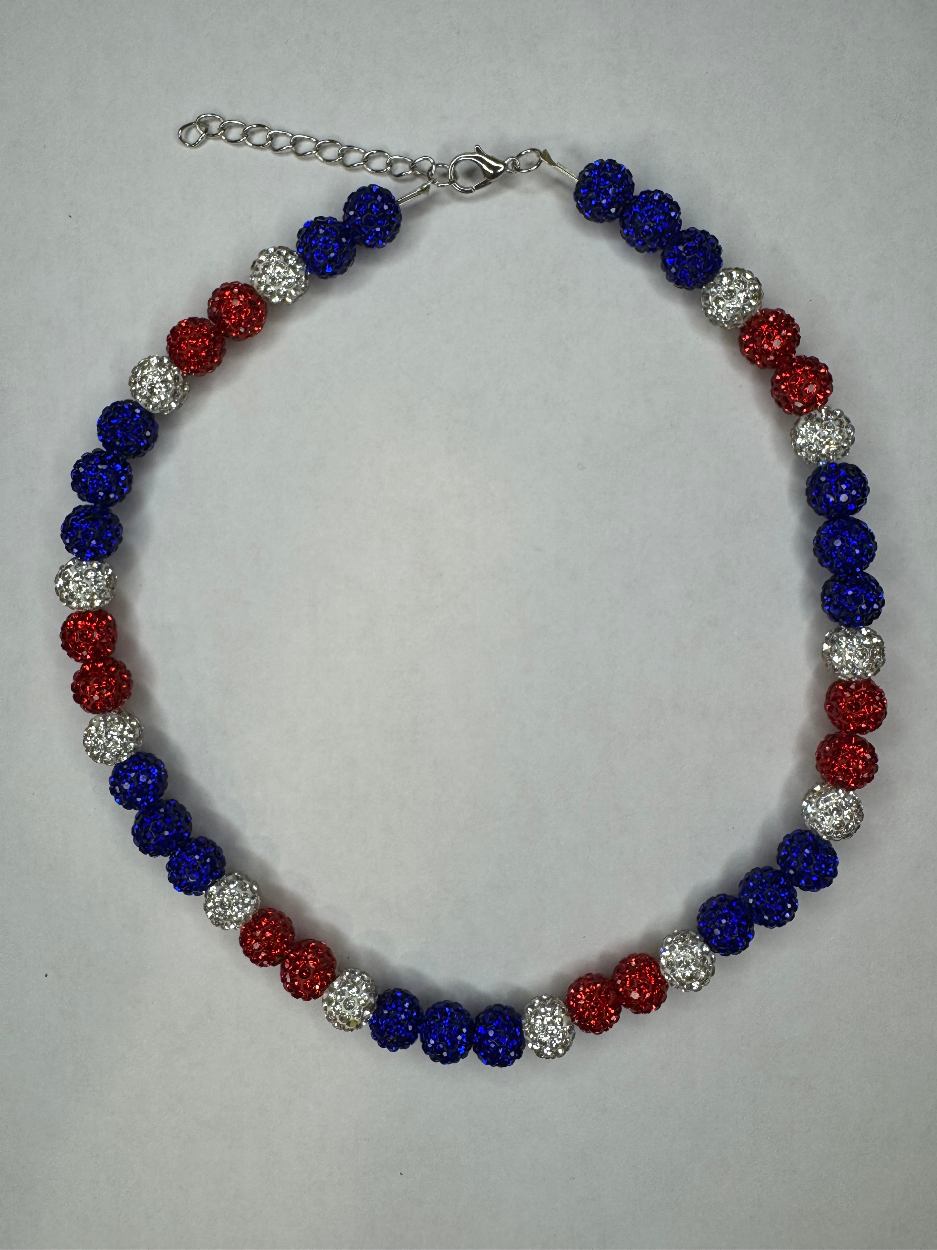Glass Bead Baseball Necklace - USA
