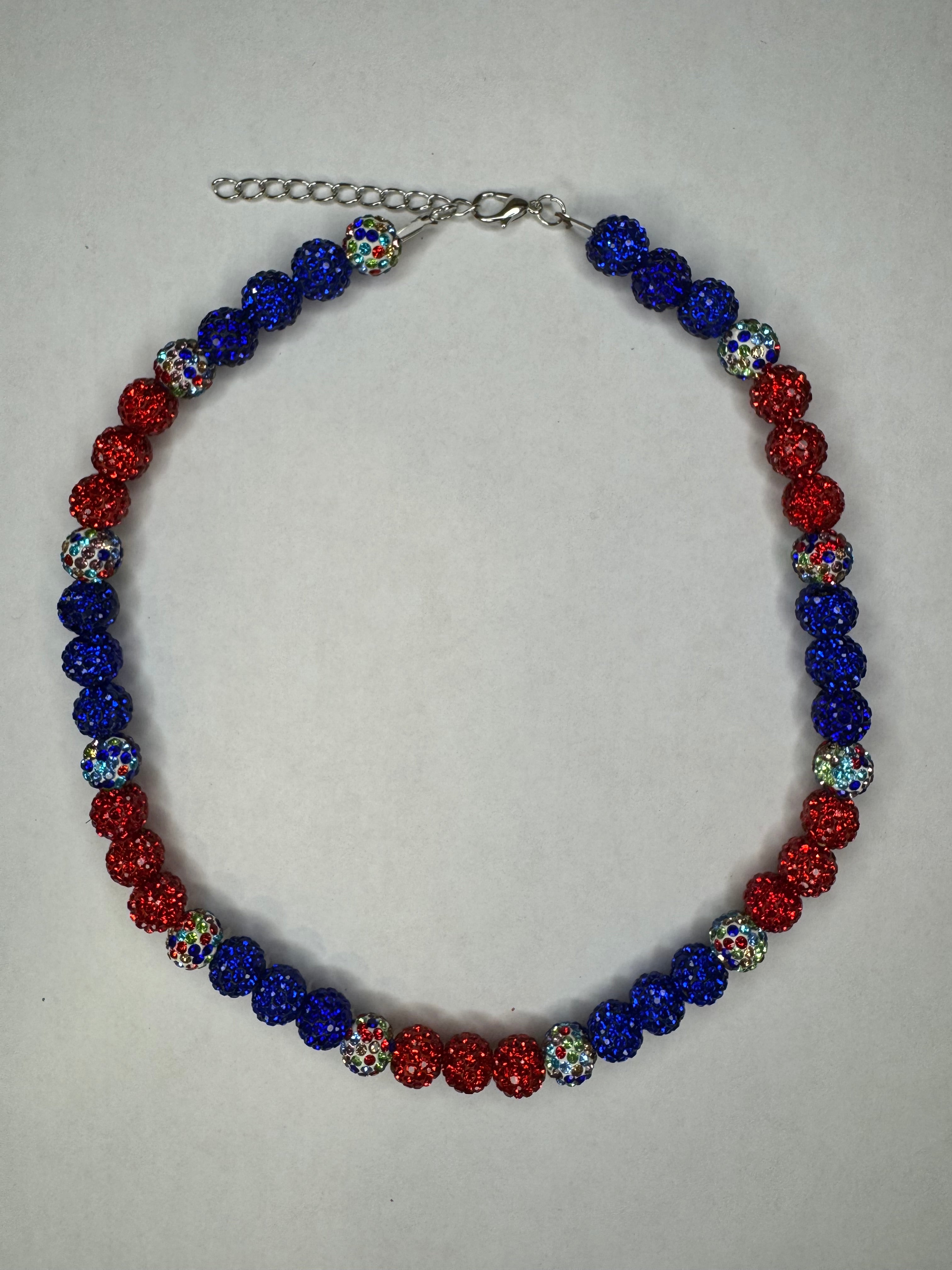 Glass Bead Baseball Necklace - USA