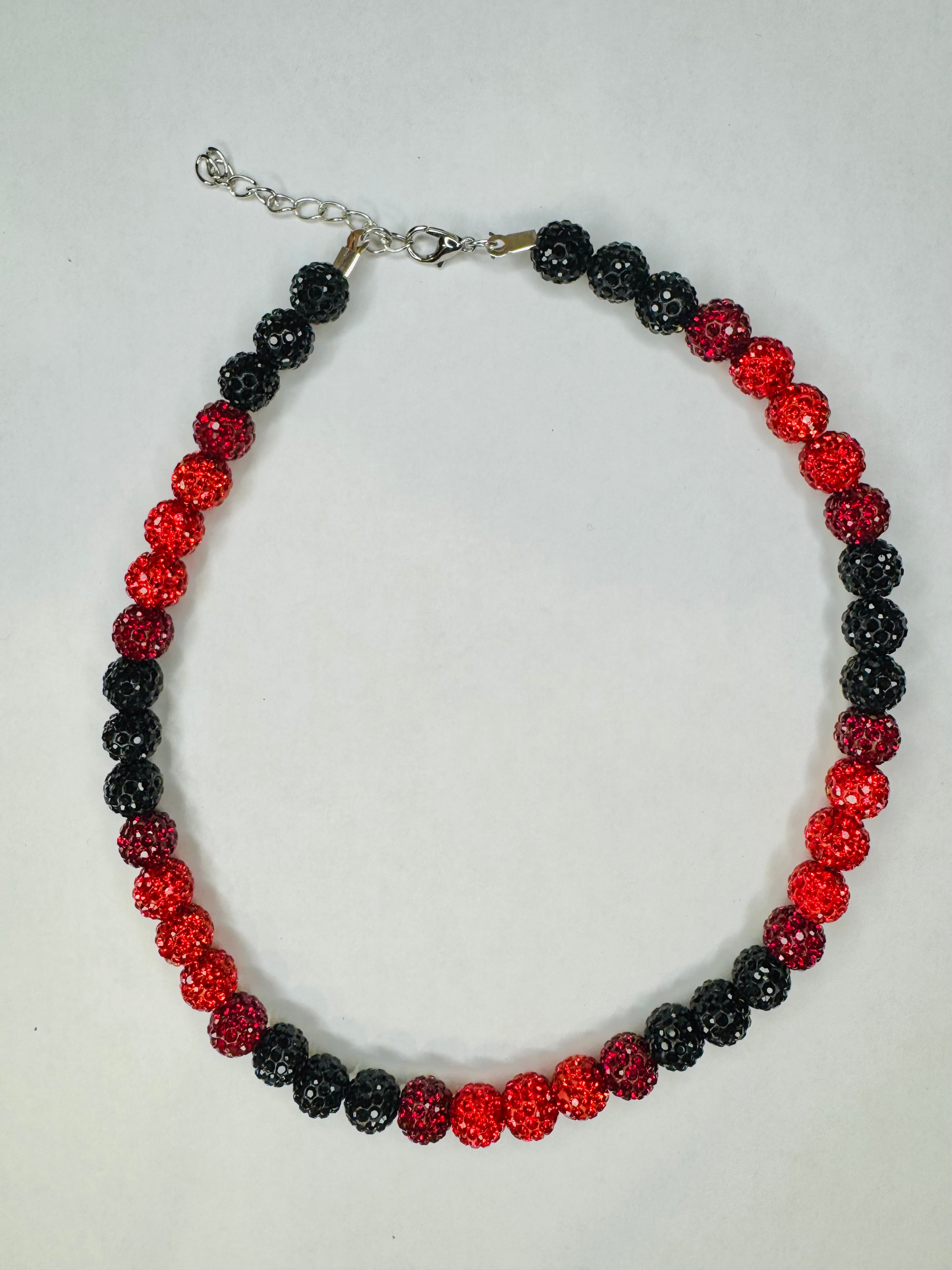 Glass Bead Baseball Necklace - Red to Black