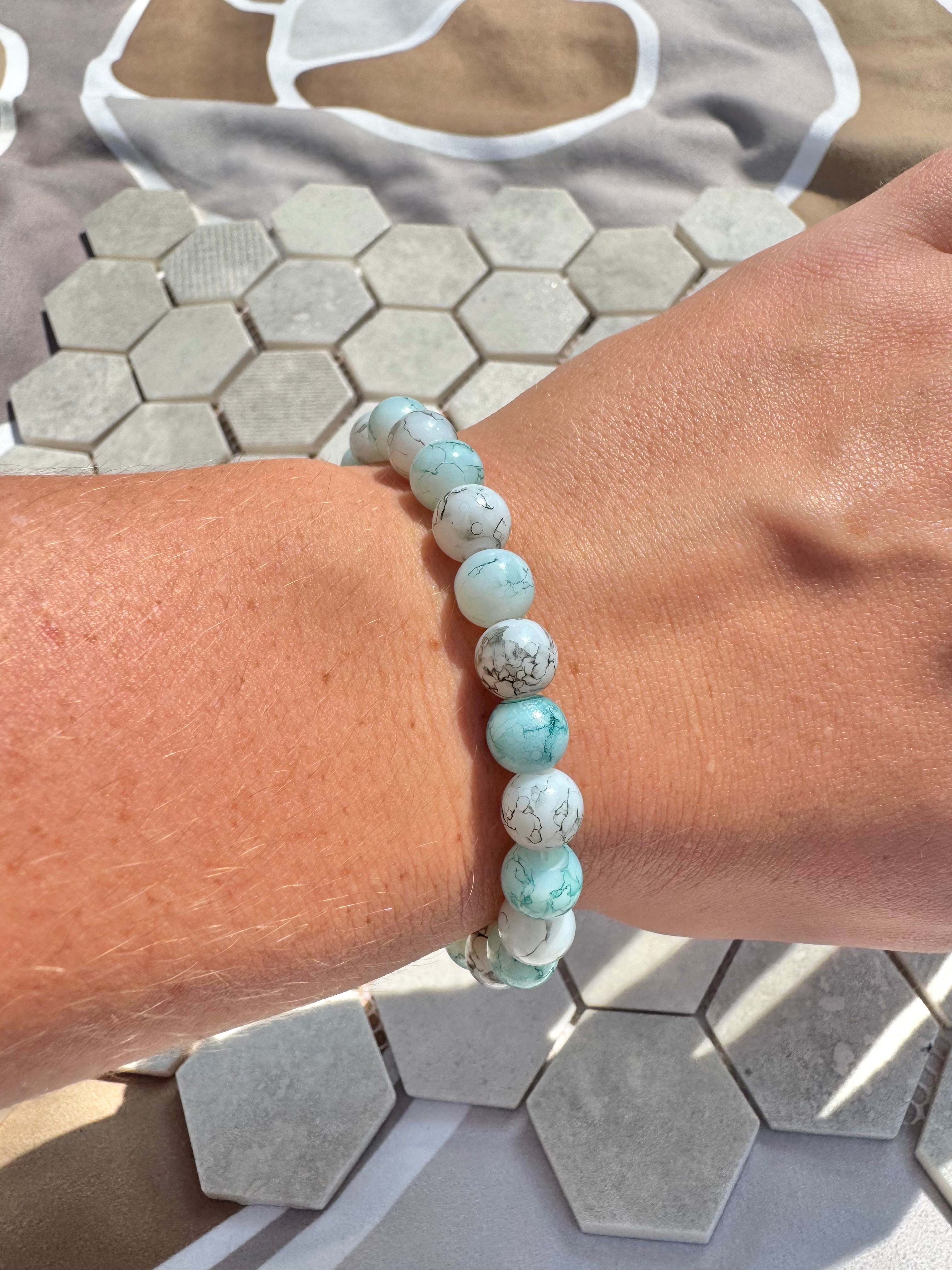 Glass Bead Bracelet - Marble Ocean