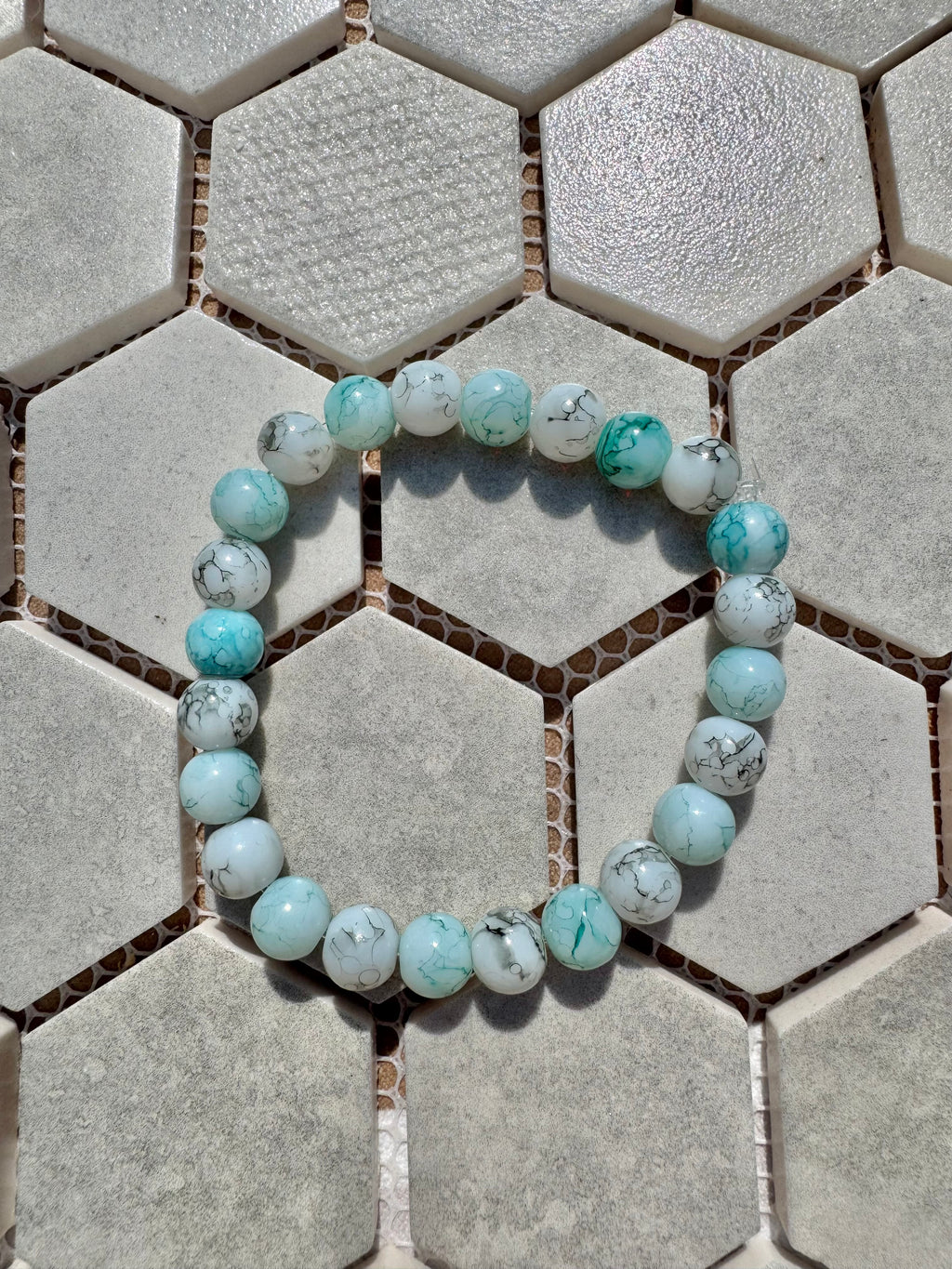 Glass Bead Bracelet - Marble Ocean