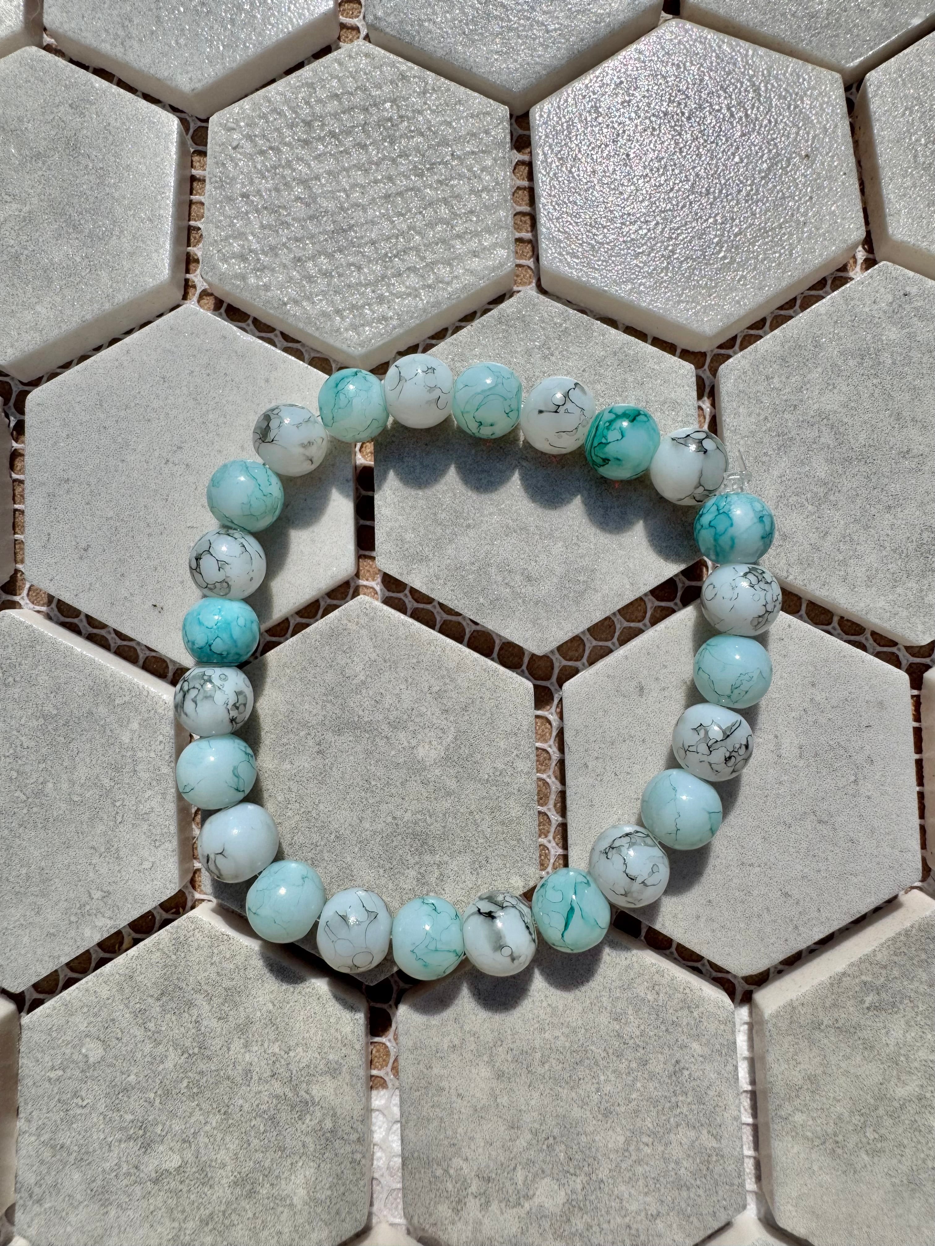 Glass Bead Bracelet - Marble Ocean
