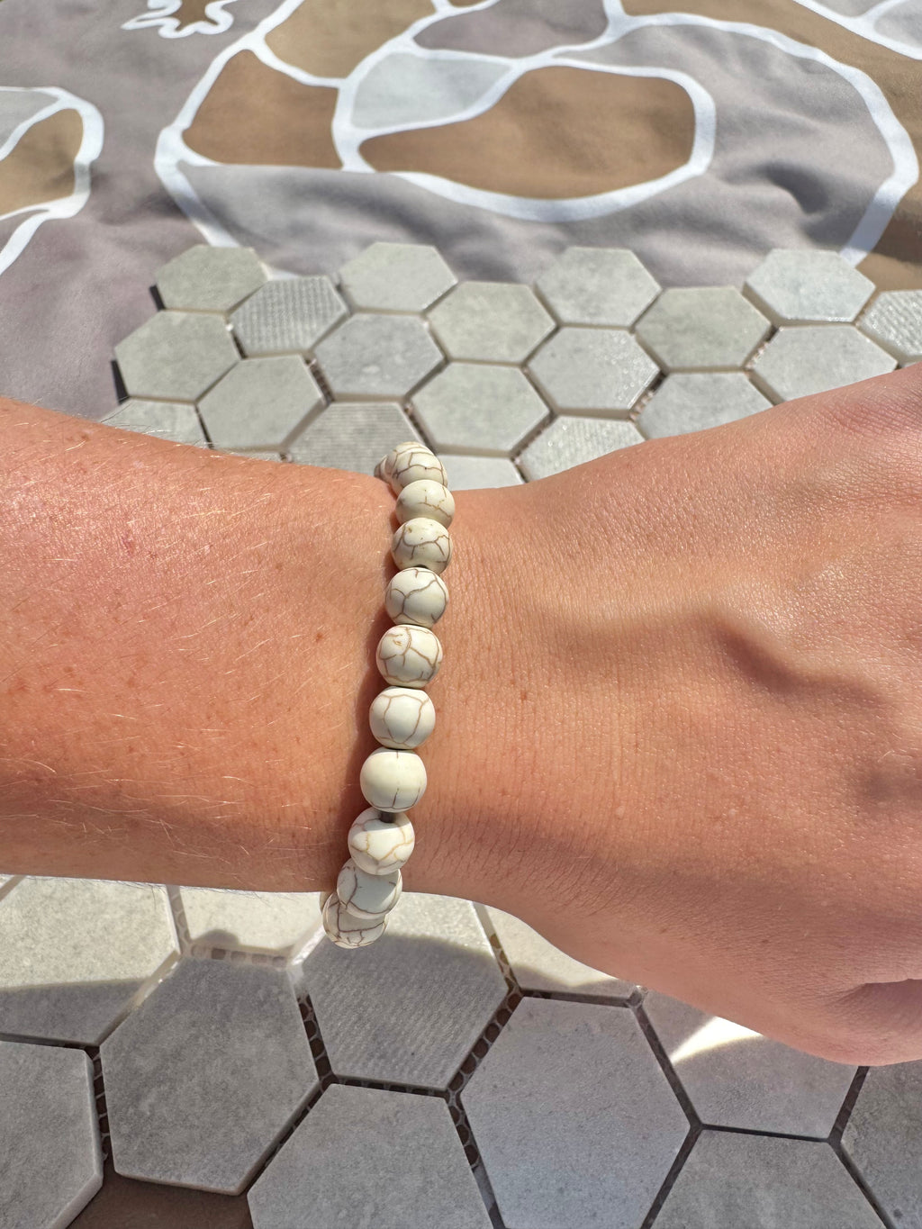Glass Bead Bracelet - White Sea Marble