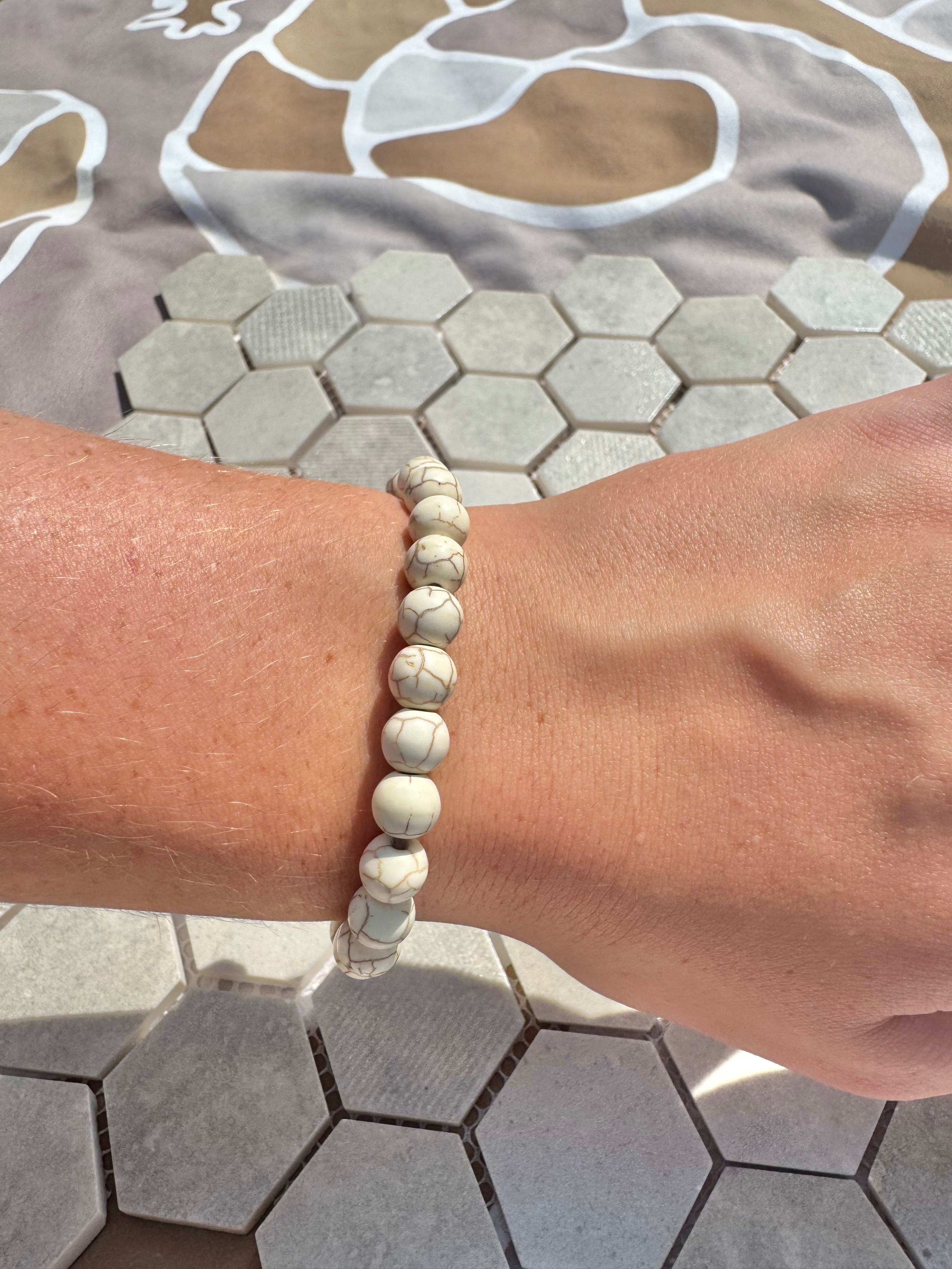 Glass Bead Bracelet - White Sea Marble