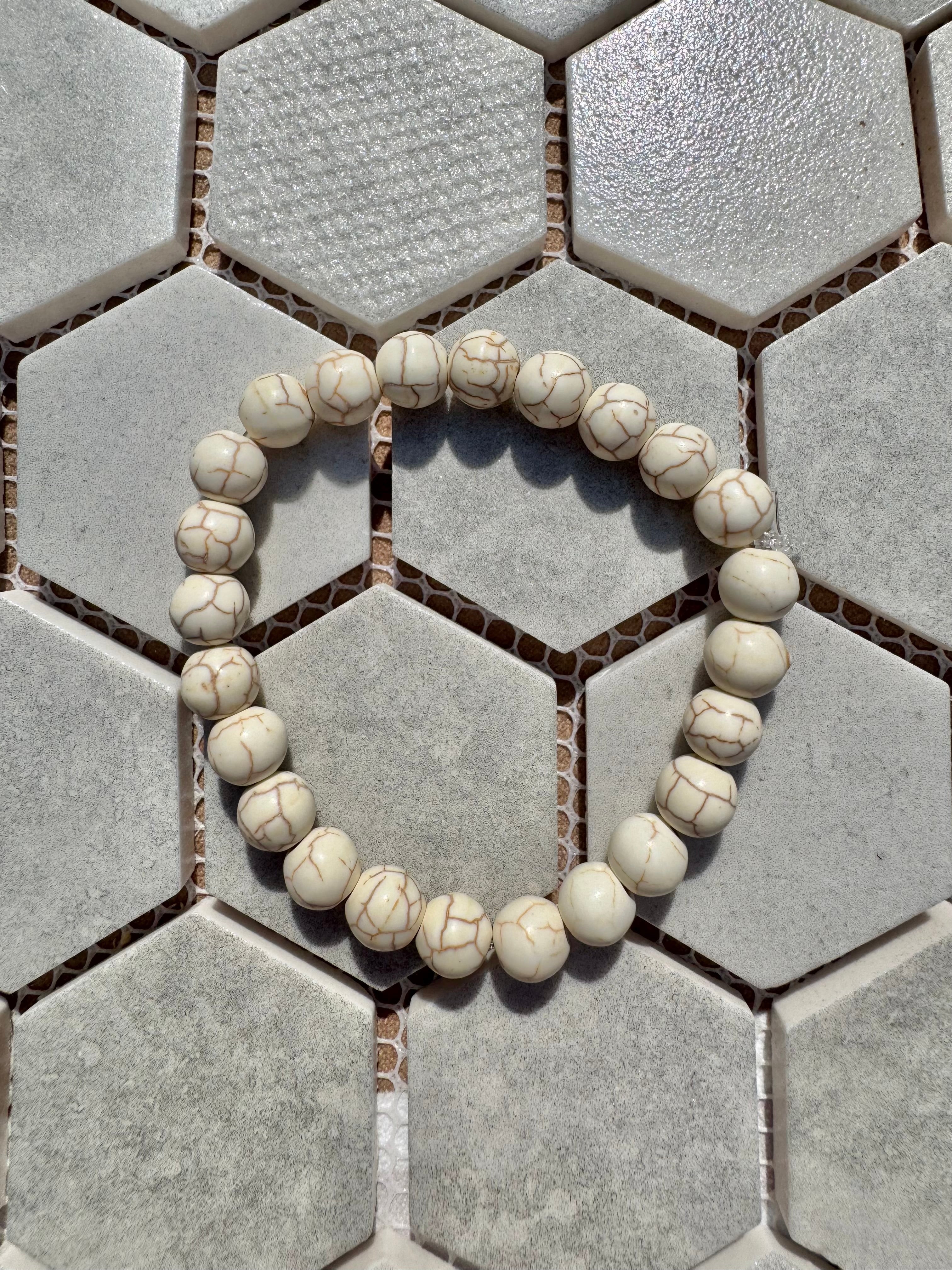 Glass Bead Bracelet - White Sea Marble