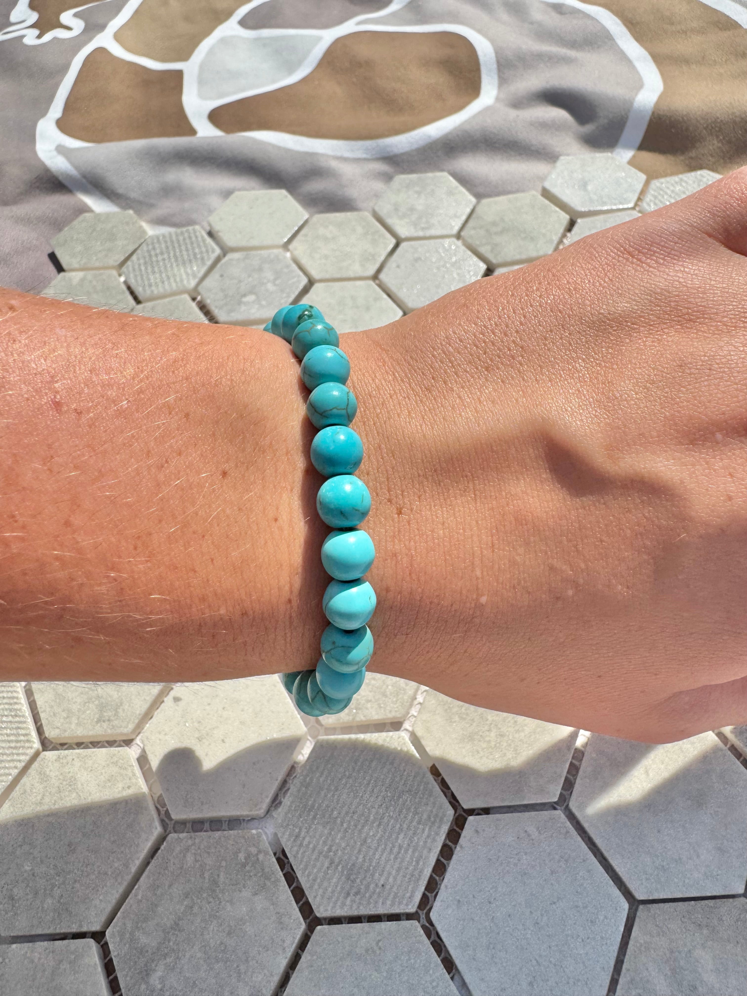 Glass Bead Bracelet - Blue Sea Marble