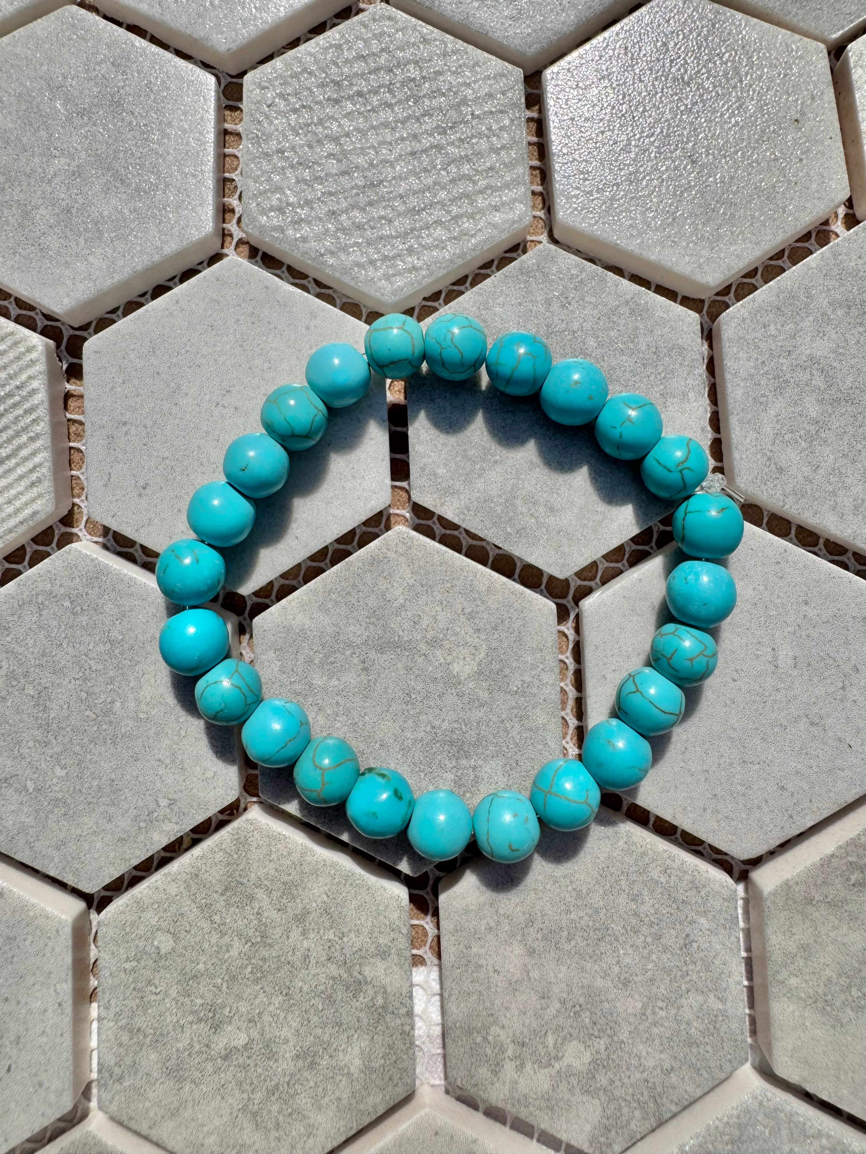 Glass Bead Bracelet - Blue Sea Marble