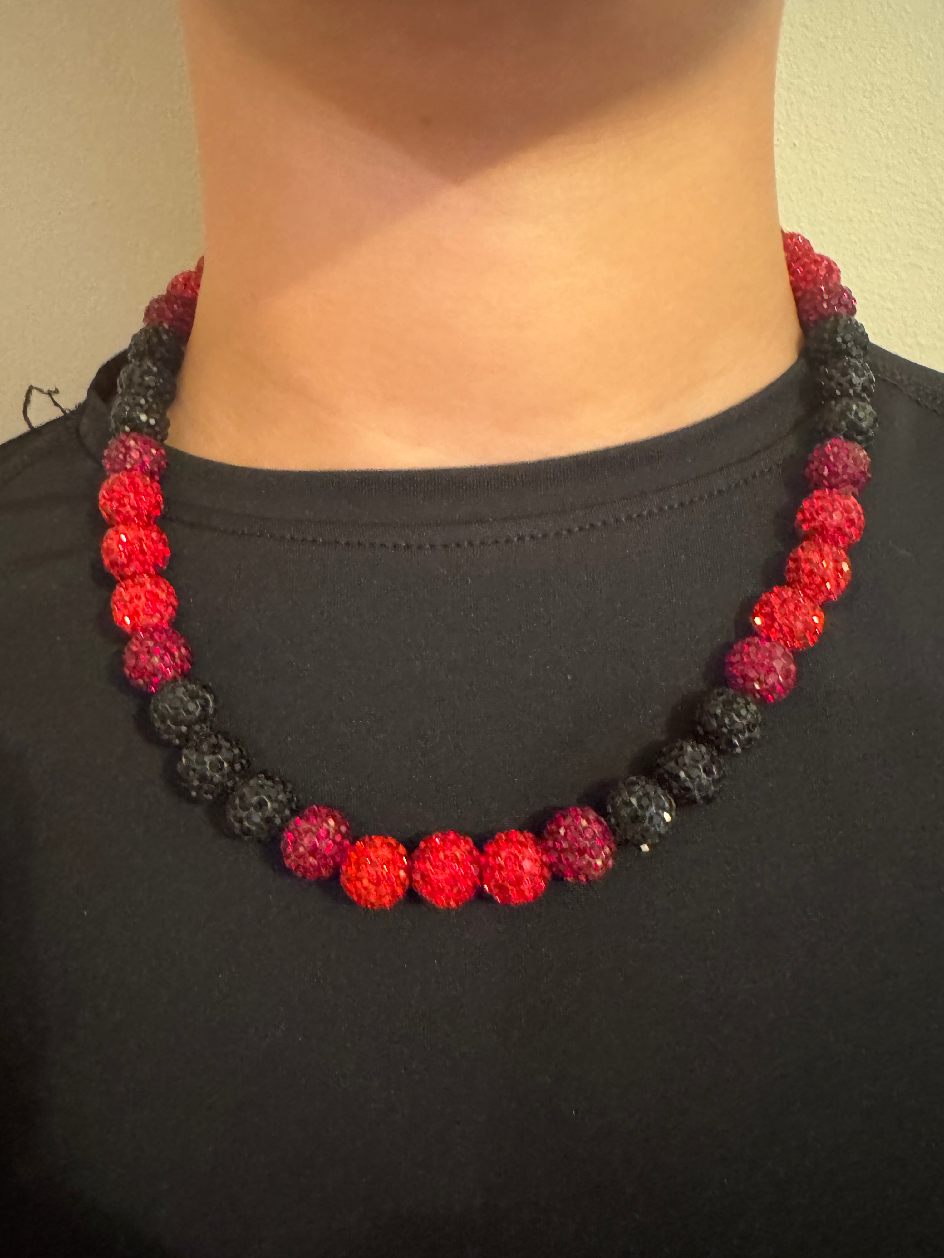 Glass Bead Baseball Necklace - Red to Black