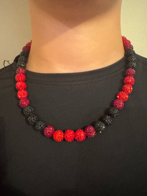 Glass Bead Baseball Necklace - Red to Black