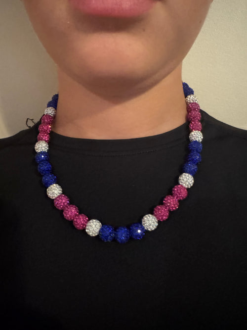 Glass Bead Baseball Necklace - Cotton Candy