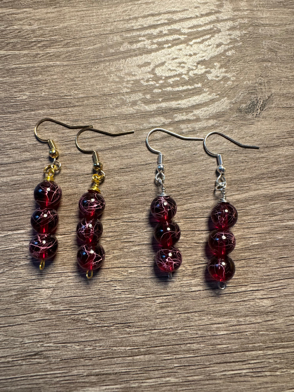 Glass Bead Earrings - Red Marble