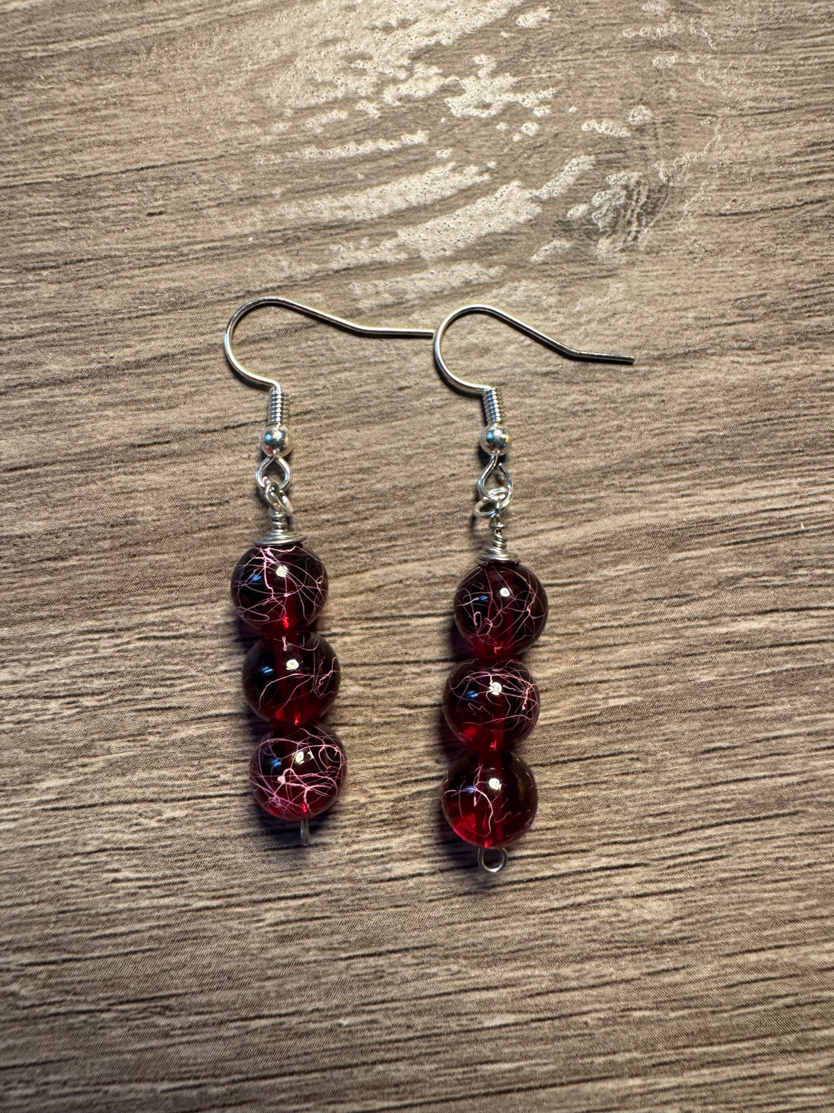 Glass Bead Earrings - Red Marble
