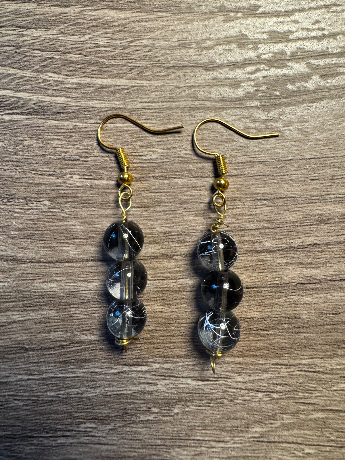 Glass Bead Earrings - Grey Marble