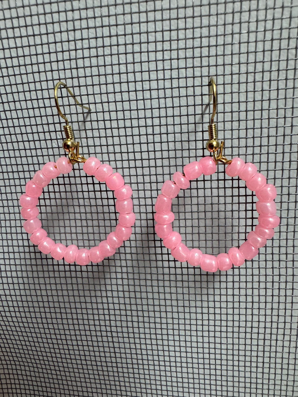 Seed Bead Hoop Earrings - Pink