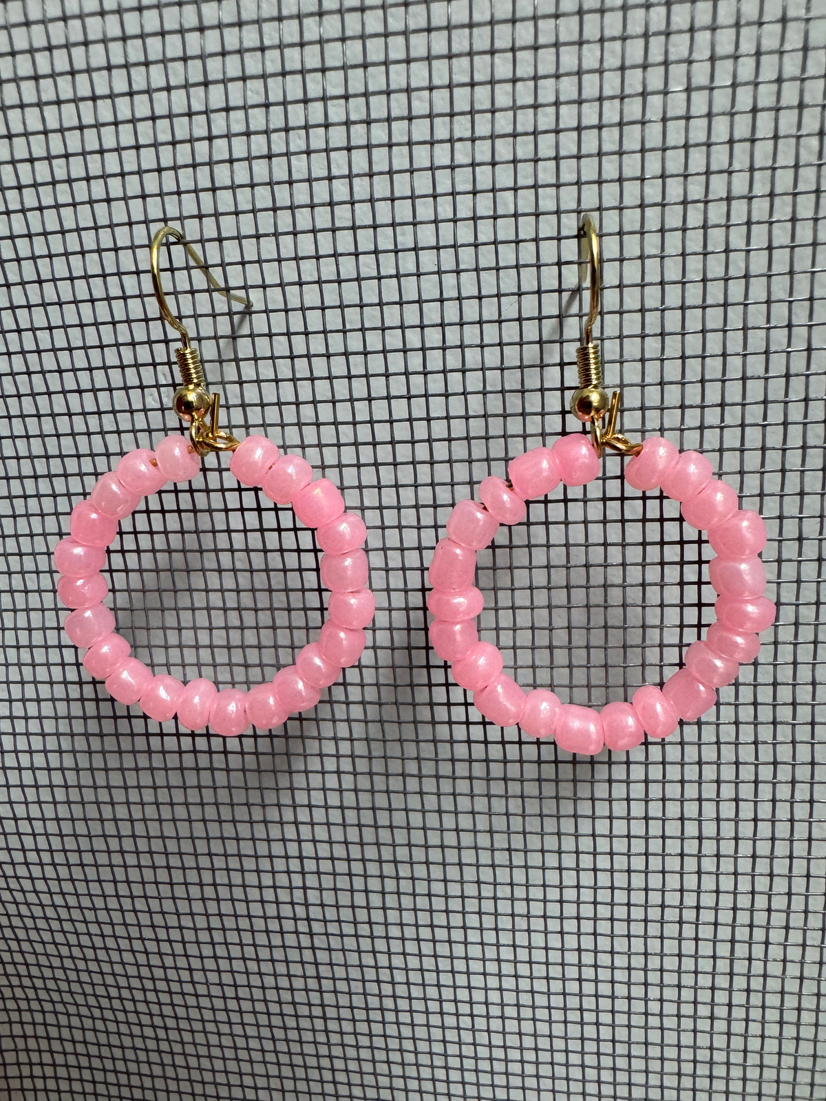 Seed Bead Hoop Earrings - Pink