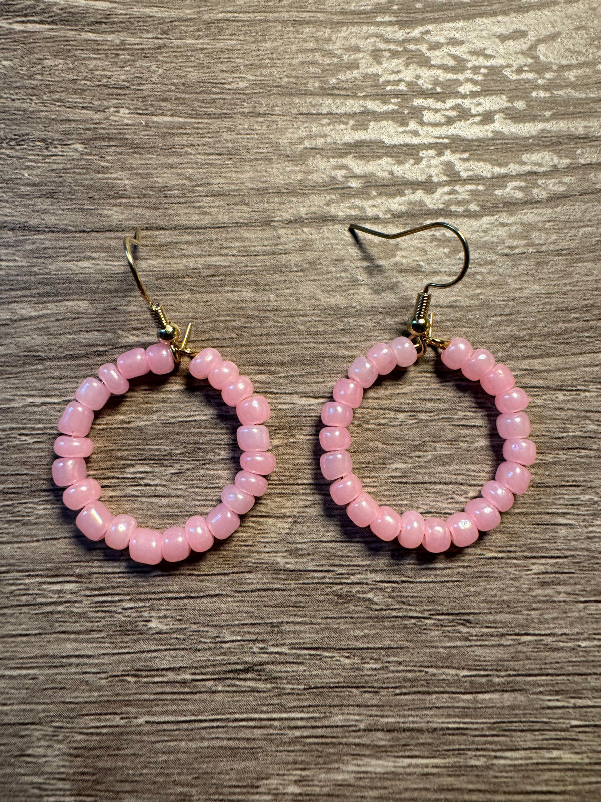 Seed Bead Hoop Earrings - Pink