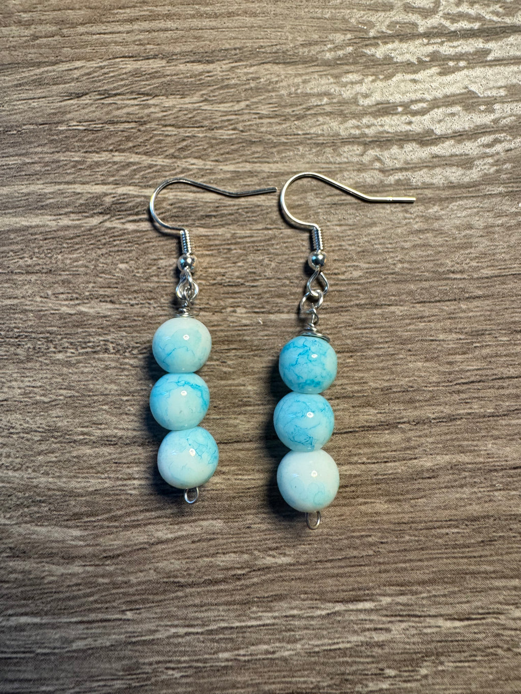 Glass Bead Earrings - Clear Water Blue