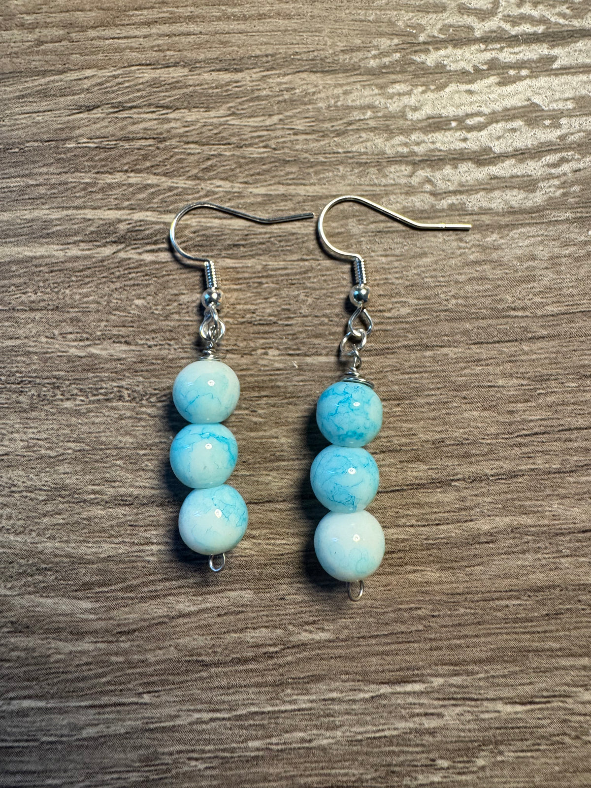 Glass Bead Earrings - Clear Water Blue